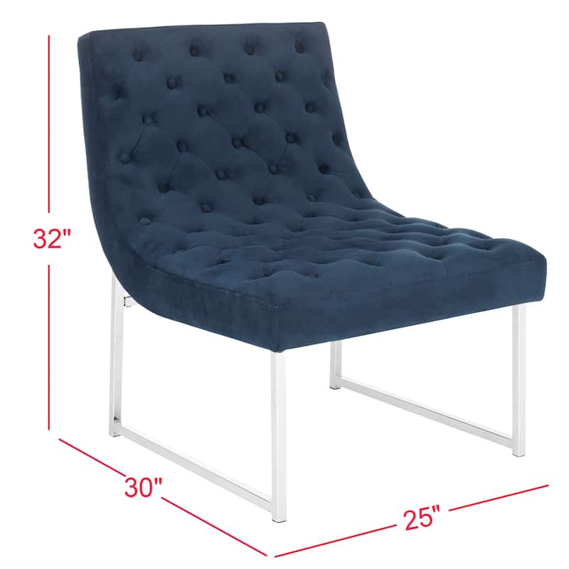 SAFAVIEH Mid-Century Modern Glam Hadley Tufted Velvet Navy Blue Club Chair - 25" x 30" x 32"