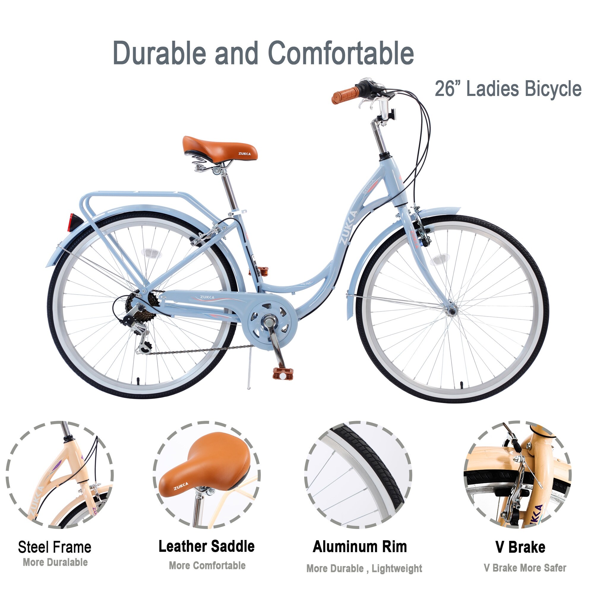 Youth Adult Beach Comfort Bike 26 Inch Wheels 7 Speed Bicycles
