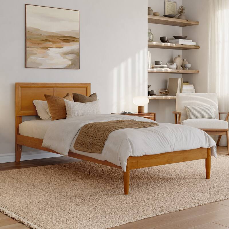 Ellarie Platform Bed with Adjustable Headboard - Twin XL - Light Toffee