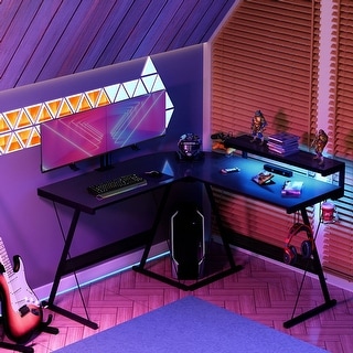 51 inch L-Shaped Gaming Computer Desk with Monitor Stand Black Carbon ...