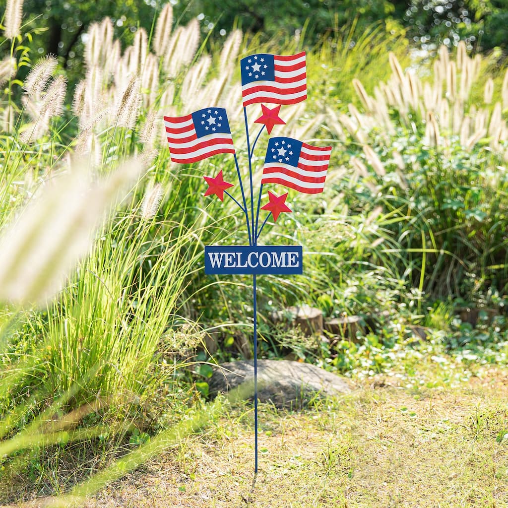 Glitzhome Patriotic Americana Metal Yard Stake or Wall Sign