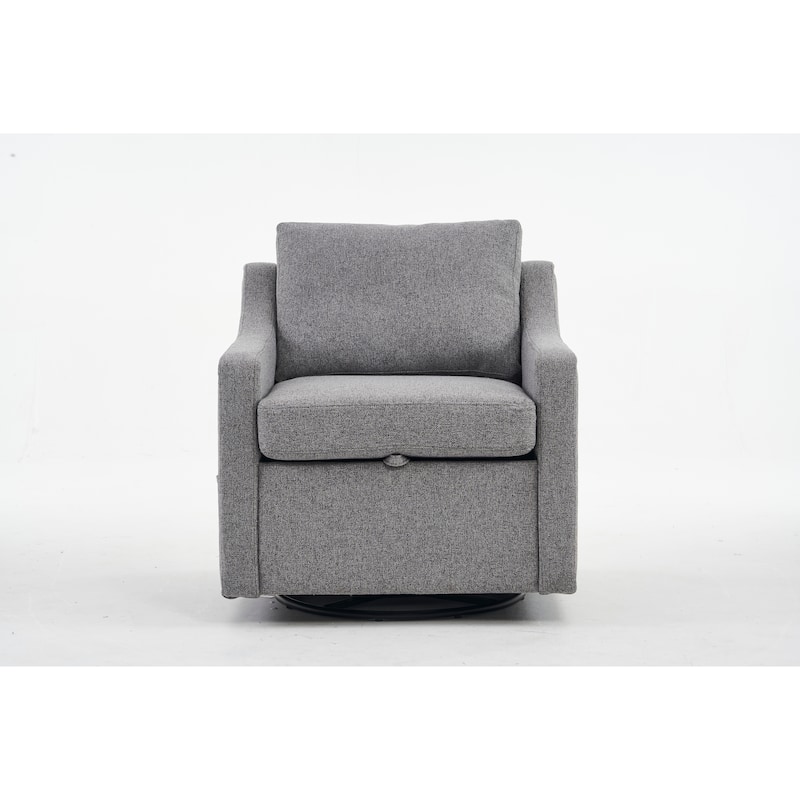 Linen Upholstered Swivel Accent Chair, Ergonomic Single Sofa Chair, Lounge Reading Chair with Nailhead Decor & Metal Base