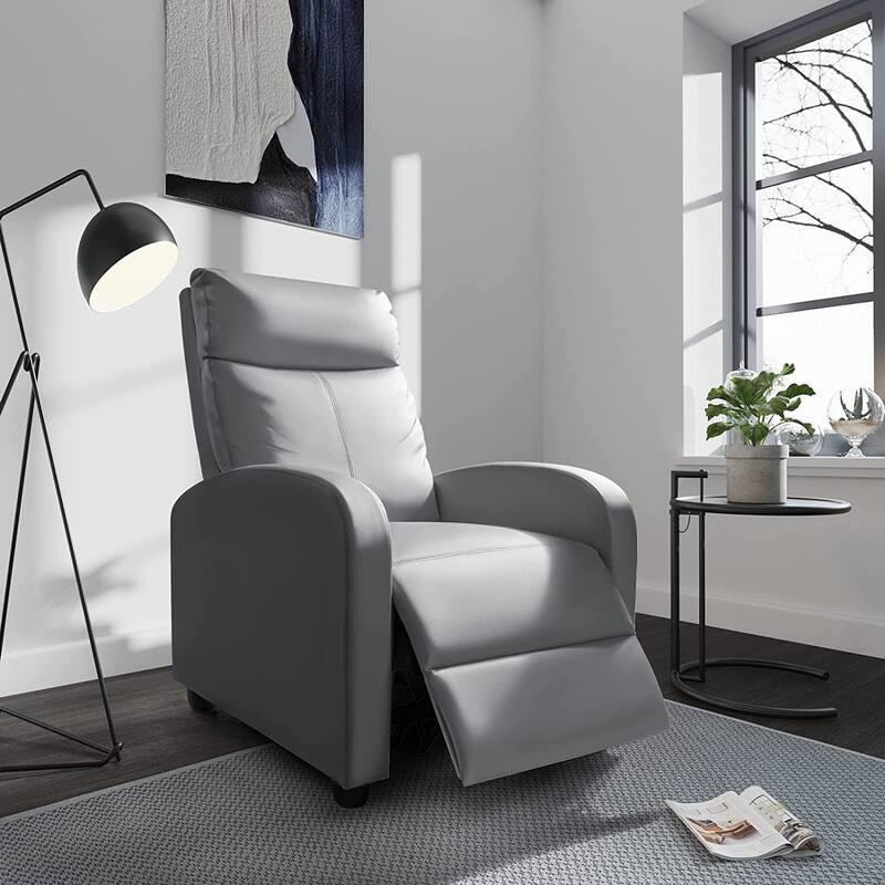 Furniwell PU Leather Sofa Recliner with Padded Seat and Backrest. - Grey.
