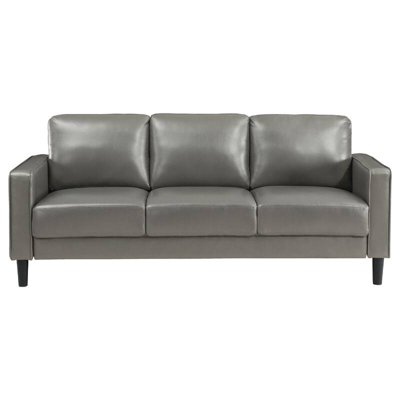 Rumi 2pc Sofa and Loveseat Set, Modern Track Arms, Gray Faux Leather