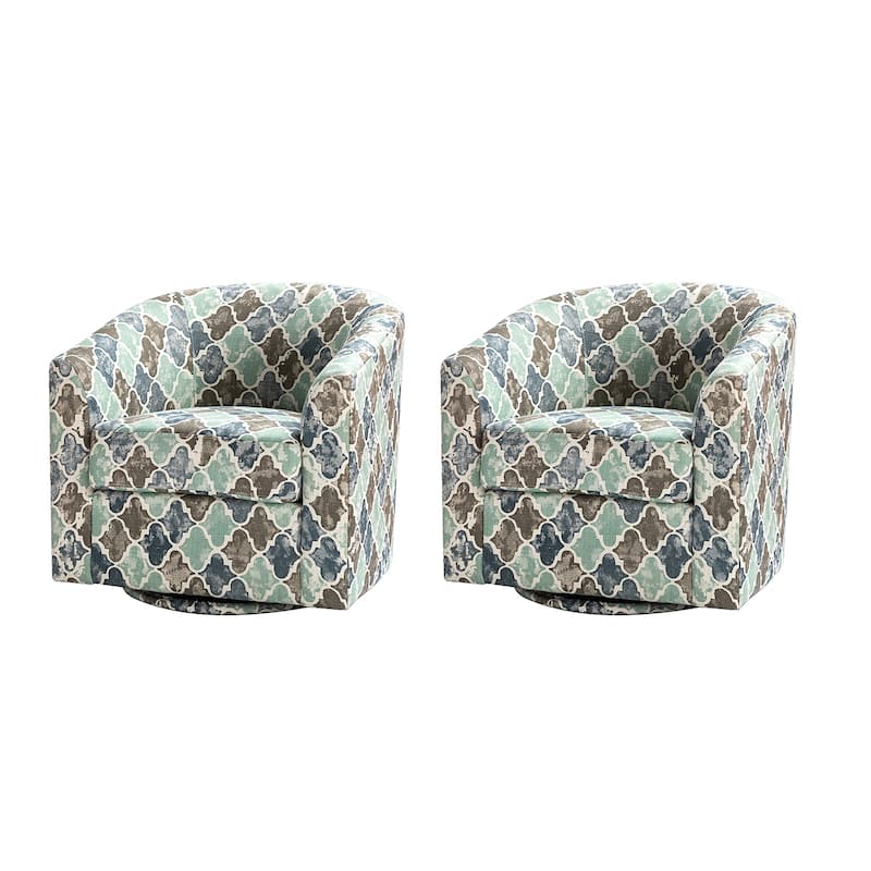 Cuenca Modern Wooden Upholstered Barrel Chair with Metal Swivel Base Set of 2