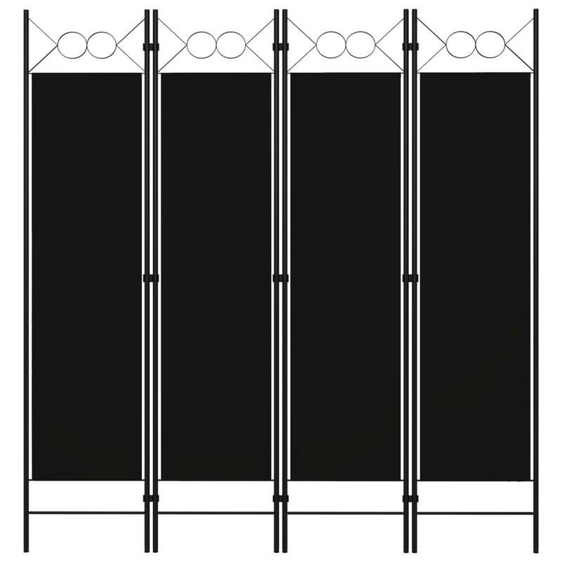 Dina 4 Panel Room Divider Screen, Black Fabric, Iron Frame, 63 Inch