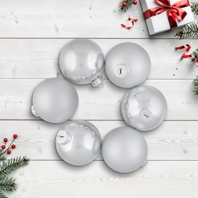 6ct Silver Shiny and Matte Christmas Ball Ornaments 3.25" (80mm)
