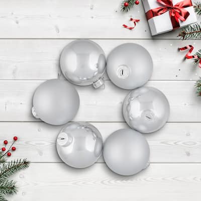 6ct Silver Shiny and Matte Christmas Ball Ornaments 3.25" (80mm)