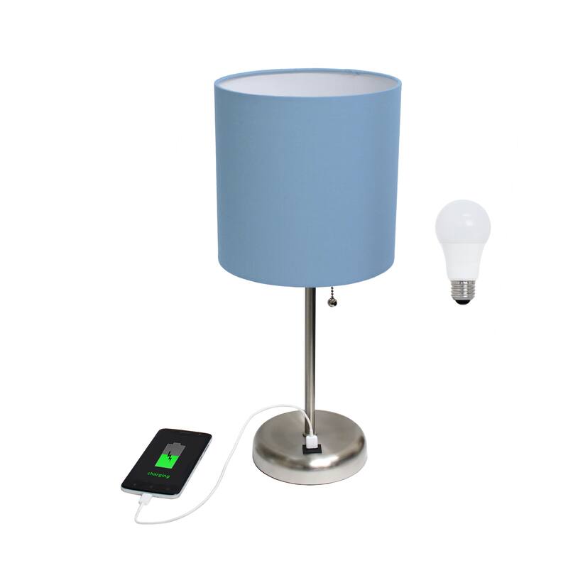 White Stick Lamp with USB charging port and Fabric Shade