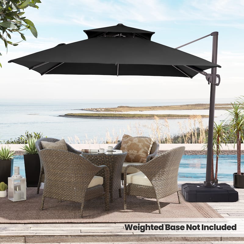 Deluxe 10' x 10' Outdoor Square Double Top Cantilever Umbrella, Base Not Included - Black