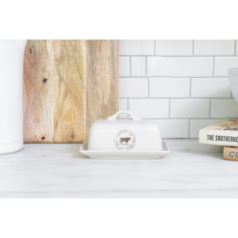 Stoneware Butter Dish with Cow Decal