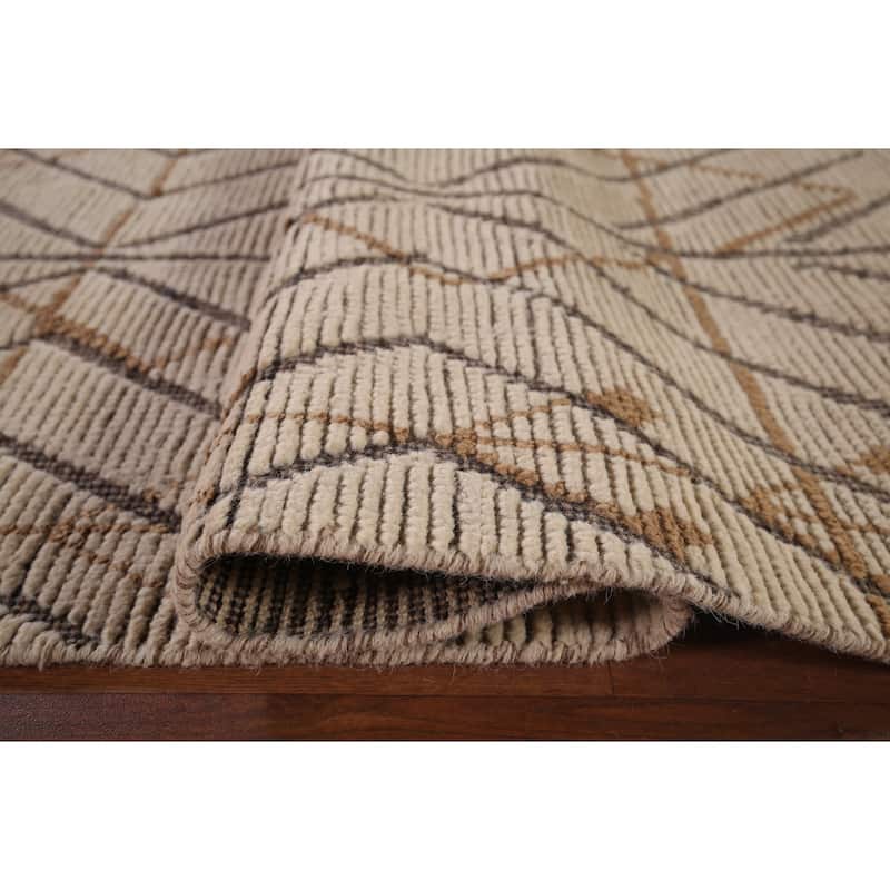 All-Over Trellis Geometric Moroccan Area Rug Handmade Wool Carpet - 8'0"x 12'9"