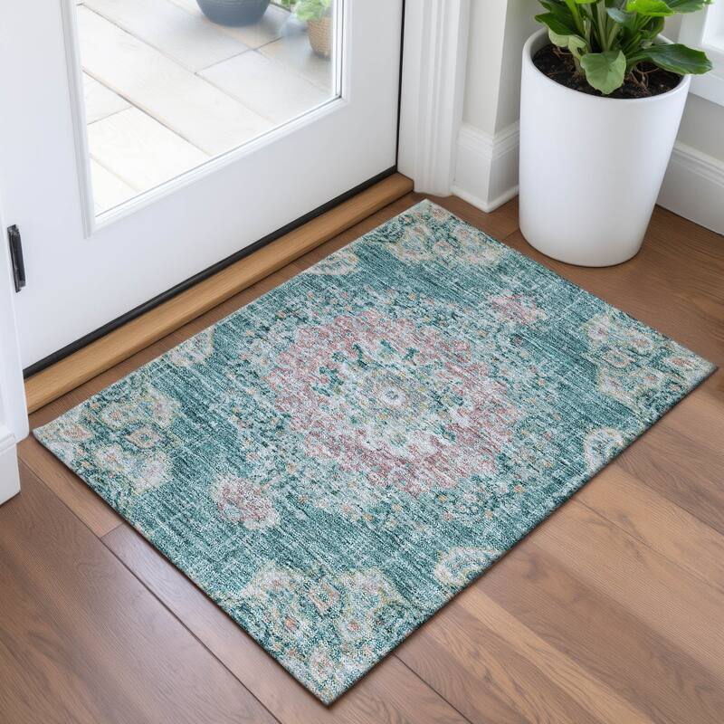 Premium Washable Super Soft Vintage Traditional Mayfield Rug - Teal - 1'8" x 2'6"