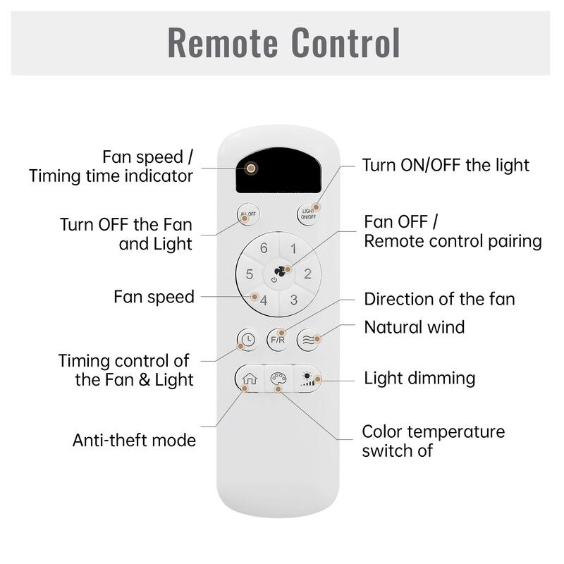 52 Inch Modern Flush Mount Ceiling Fan with LED Light 6 Wind Speeds ABS Fan Blades Reversible DC Motor