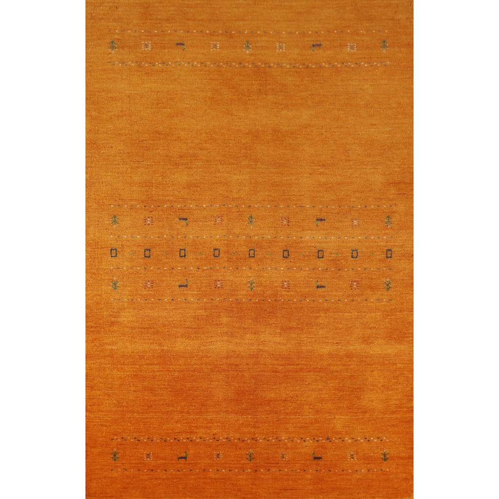 Hand Knotted Oriental 100% Wool Carpet Tribal Tribal Oranges & Rust Gabbeh Area Rug - 7' 7'' X 5' 0''