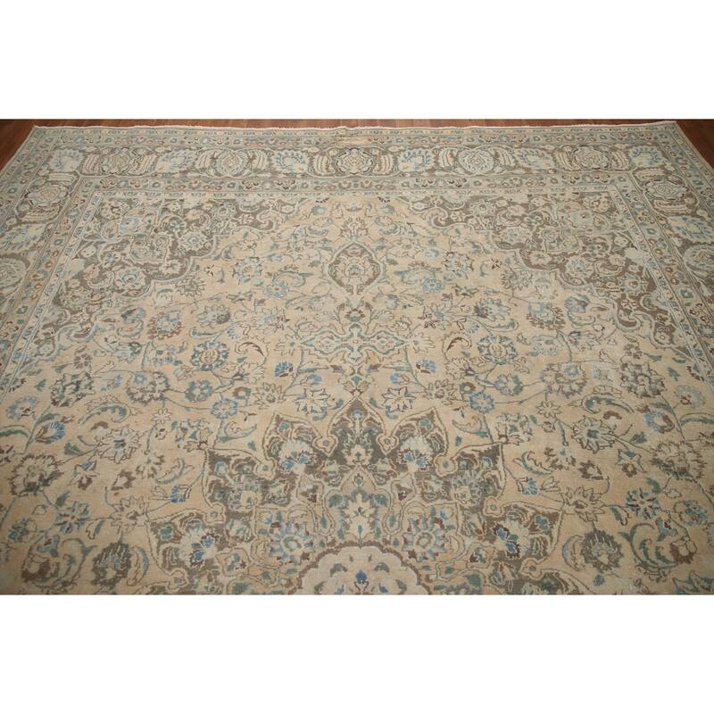 Hand Knotted Oriental 100% Wool Carpet Traditional Floral Peach Mashad Area Rug - 12' 10'' X 9' 10''