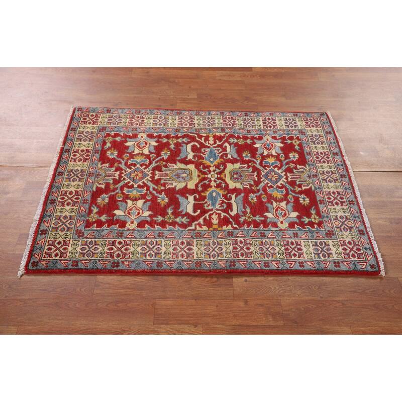 Red Kazak Oriental Foyer Rug Handmade Traditional Wool Carpet - 2'11" x 4'0"