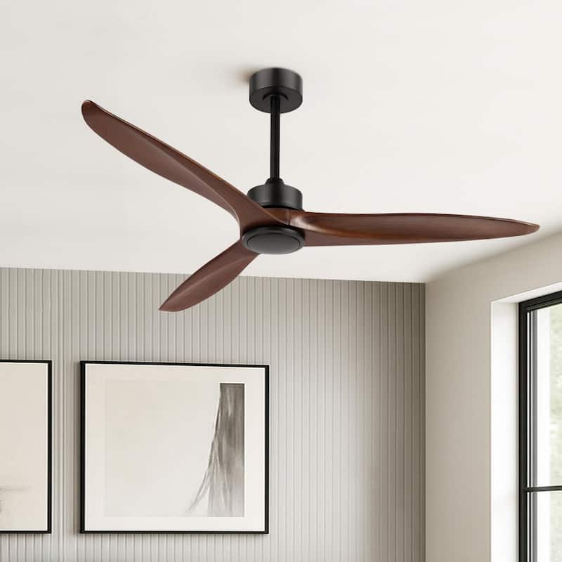 52" Solid Wood 3-Blade Propeller Ceiling Fan with Remote Control - Black/Walnut