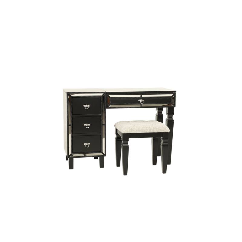 Traditional Formal Black Color Vanity Set Stool Storage Drawers,1pc Bedroom Furniture Set Tufted Seat Stool
