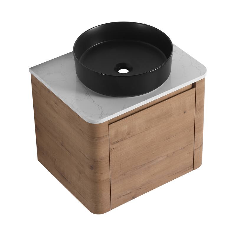 24'' Wall-Mounted Bathroom Vanity With Ceramic Art Sink & 1-Soft-Close Door,KD-Packing, Plywood