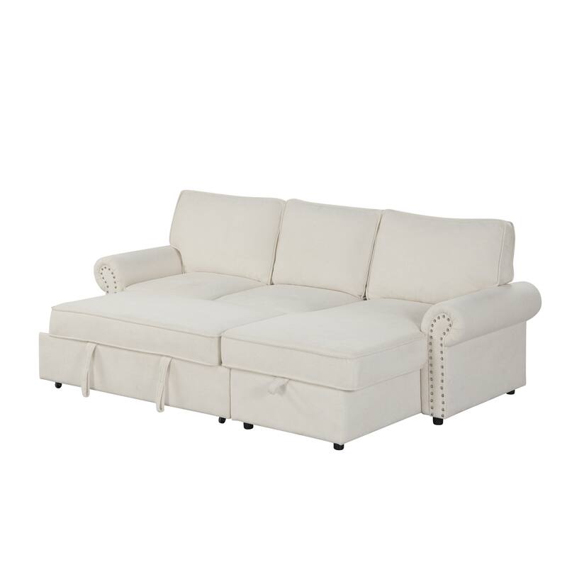Roomfitters 95" Convertible Sectional Sleeper Sofa L-Shaped Couch with Storage Chaise and Pull Out Bed for Living Room
