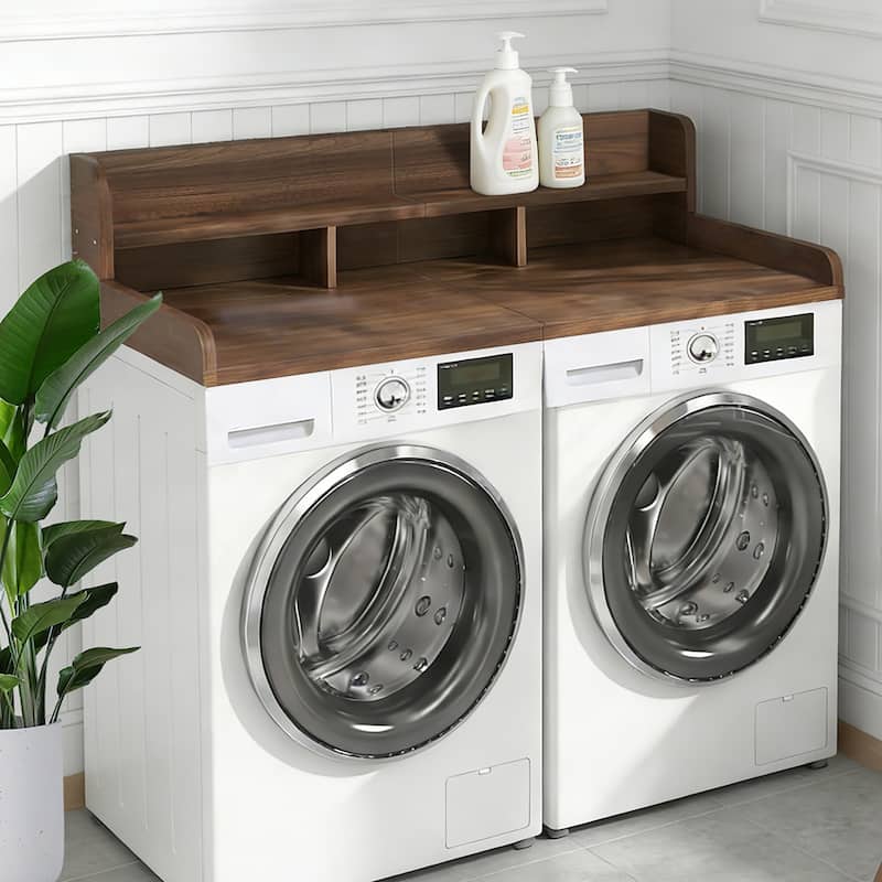 Washer Dryer Countertop with Non-slip Pads, Laundry Wood Shelf Topper with Edge, for Washer and Dryer Laundry Hamper Counter