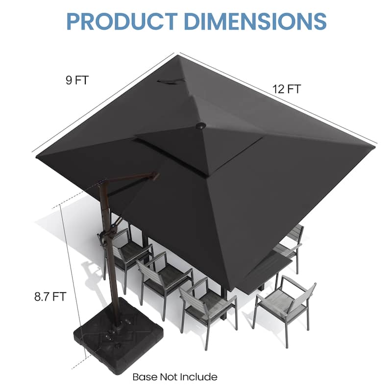 9 FT x 12 FT Outdoor Patio Dual Top Umbrella Cantilever Offset with No Base