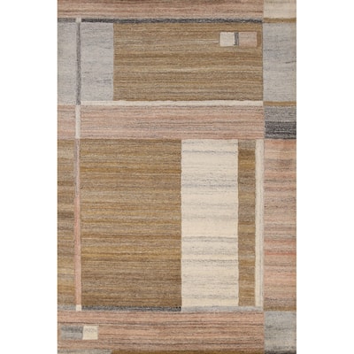 Contemporary Modern Indian Area Rug Brown Handmade Wool Carpet - 5'3" x 7'7"