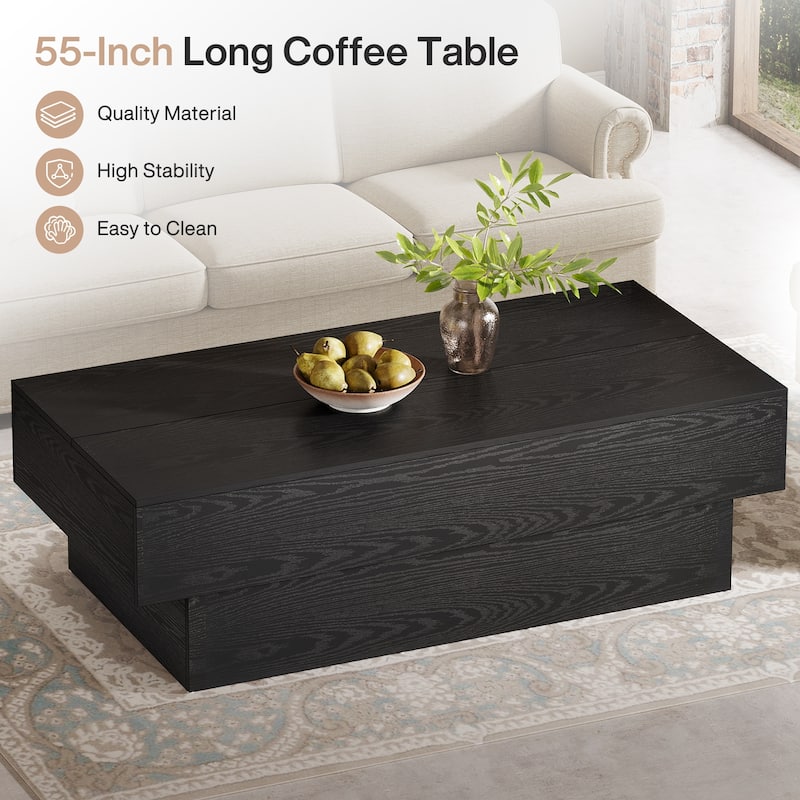 55-Inch Wood Coffee Table, Large Rectangle Tea Table, Center Table for Living Room, Office Reception
