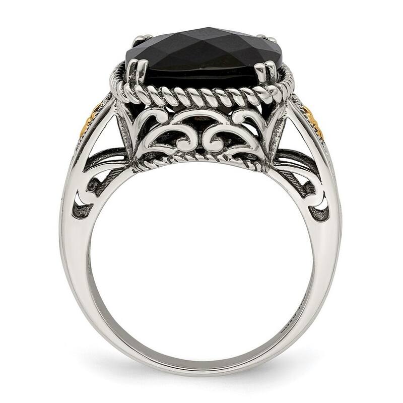 Curata 925 Sterling Silver With 14k Simulated Onyx Ring