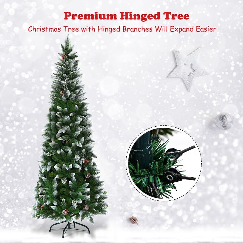 Gymax 5'/6'/7.5'Snow Flocked Pencil Christmas Tree w/ PVC Needles - See Details