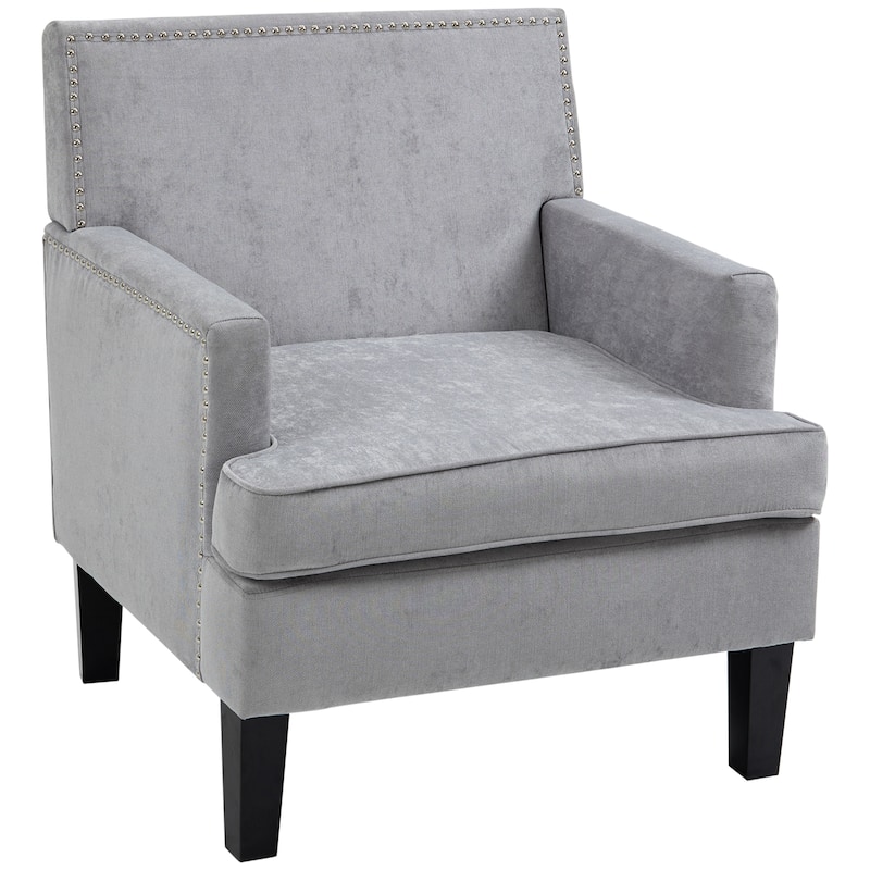 HOMCOM Modern Accent Chair, Upholstered Living Room Chair with Solid Wood Legs and Nailhead Trim, Dark Gray