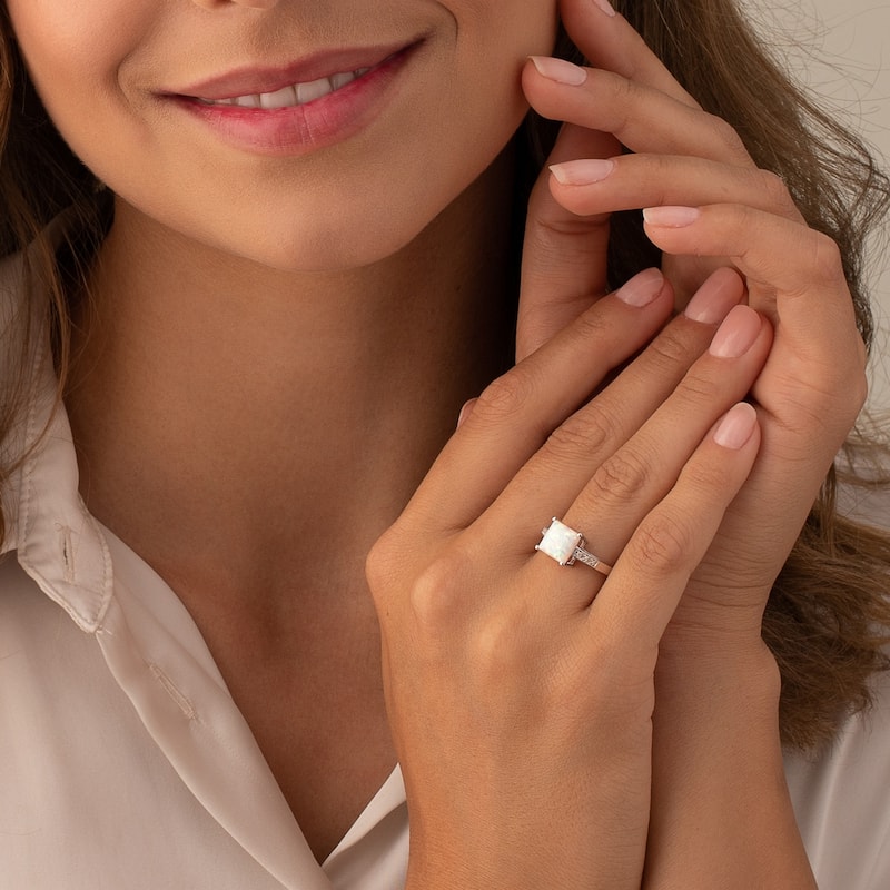 14k White Gold 1.03ct Created Opal and Diamond Ring
