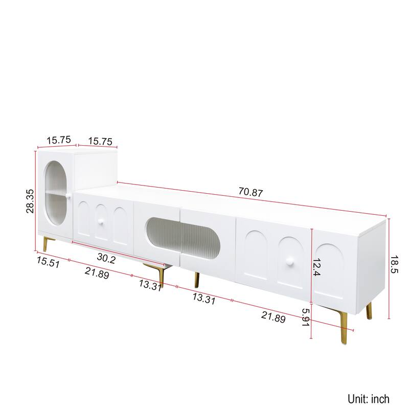 Modern Extendable TV Stand Rectangle TV Stand, Media TV Console with Storage Space, for Living Room Bedroom, White