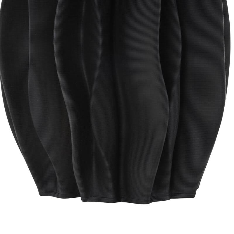 Ceramic Abstract Dimensional Wavy Ribbed Decorative Vase with Floral Shaped Rim - Black - Roche River Decor