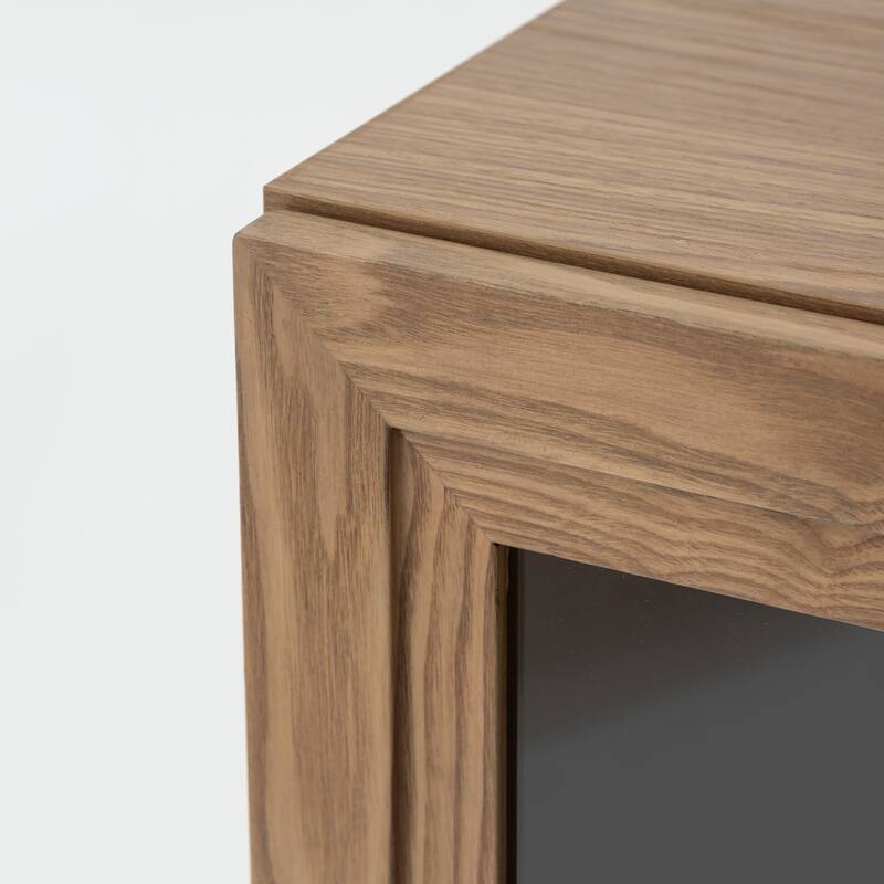 Wood Bookshelf Storage Cabinet with 2 Glass Door and Adjustable Shelf for Kitchen Bedroom Entryway Living Room Dinning Room