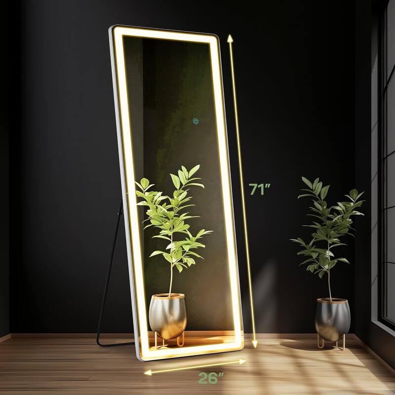 Floor Mirror with LED Light, Full Length Mirror with Stand, Hanging Mirror Wall Mounted Mirror, Full Body Mirror for Living Room