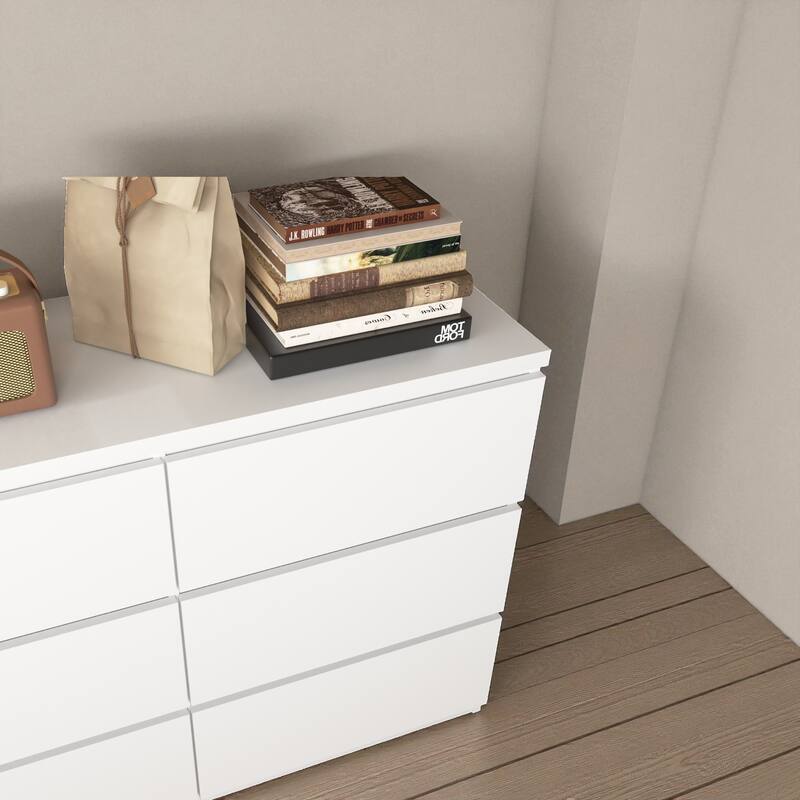 Modern 9-Drawer Dresser Wide Bedroom Cabinet Handleless Chest Wood Storage Organizer for Living Room Hallway Entryway