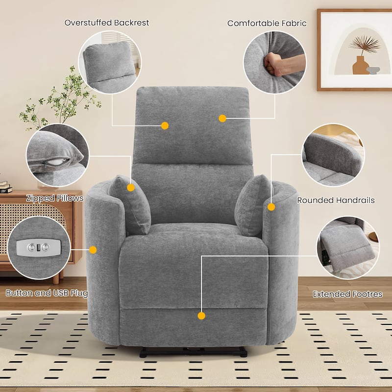 Chenille Power Recliner, 3-position Reclining Chair