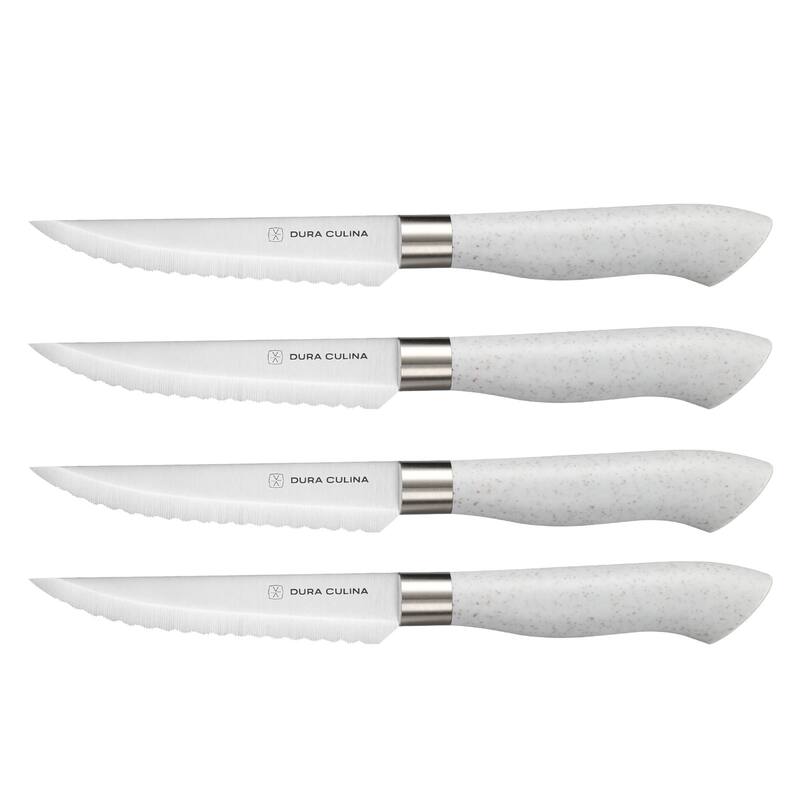Dura Living EcoCut 8-Piece Steak Knife Set - High Carbon Micro-Serrated Stainless Steel Blades, Sustainable Ergonomic Handles