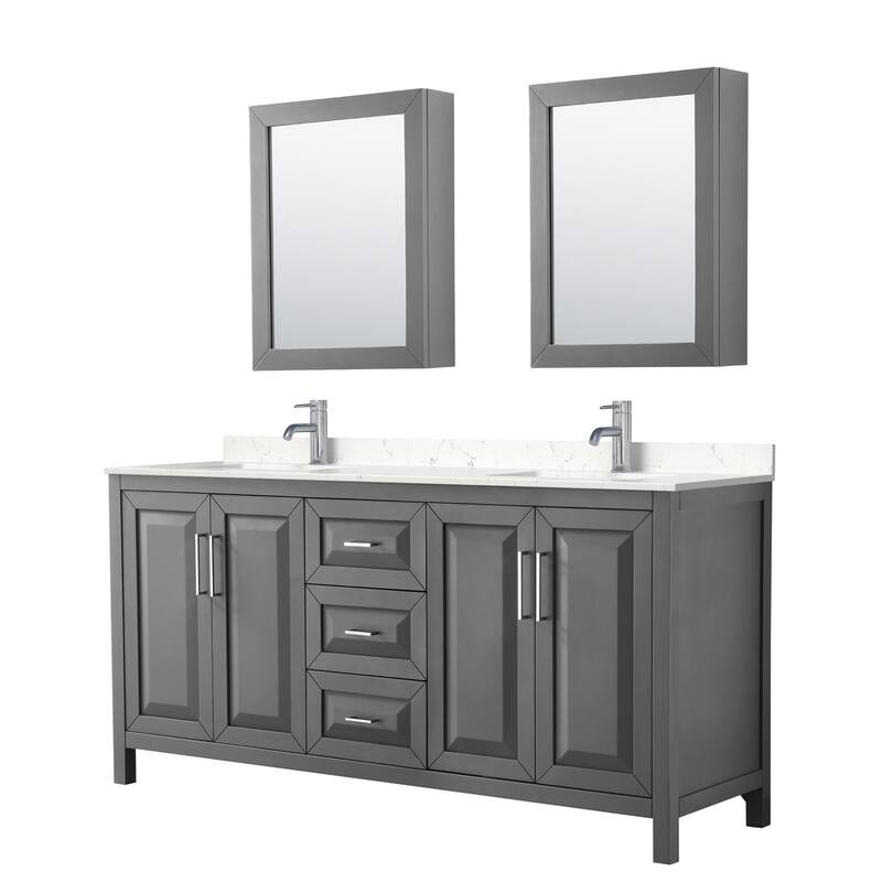 Wyndham Collection Daria 72" Free Standing Double Basin Vanity Set - Dark Gray / Carrara Cultured Marble Top / Polished