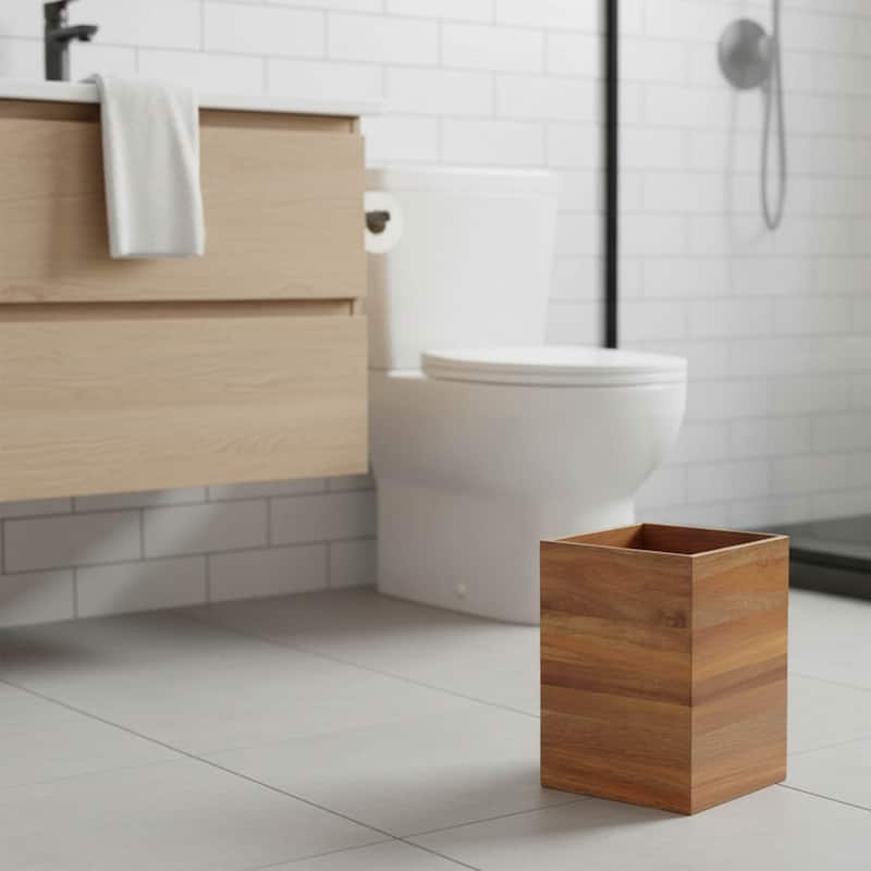 Acacia Wood Bathroom Accessory Set Collection - Waste Basket Only