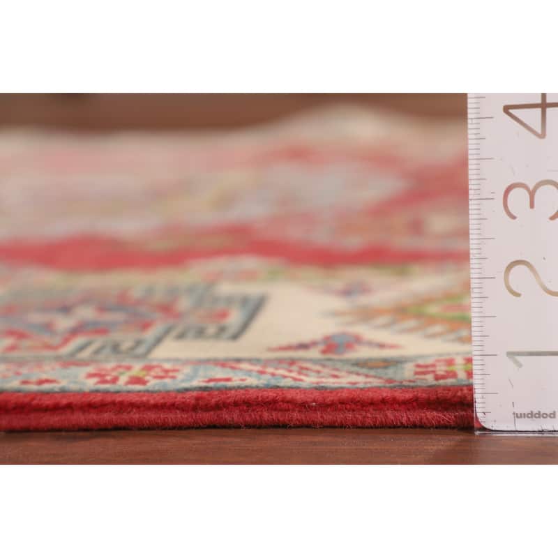 Geometric Kazak Area Rug Handmade Oriental Red Living Room Wool Carpet - 4'11" x 6'8"