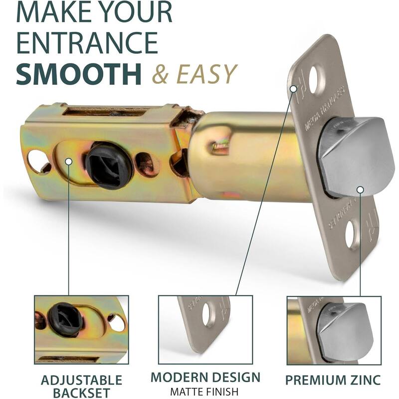 Mega Handles 2-Way Adjustable Door Latch | Universal Half Moon Spindles | For Hidden & Interior Door Lock Systems
