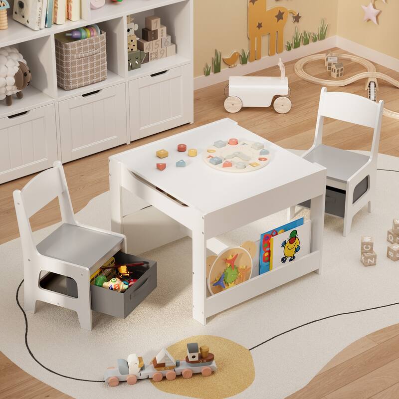 4 in 1 Kids Activity Table and Chair Set with Removable Tabletop Storage, Toddler Craft Table and Chairs