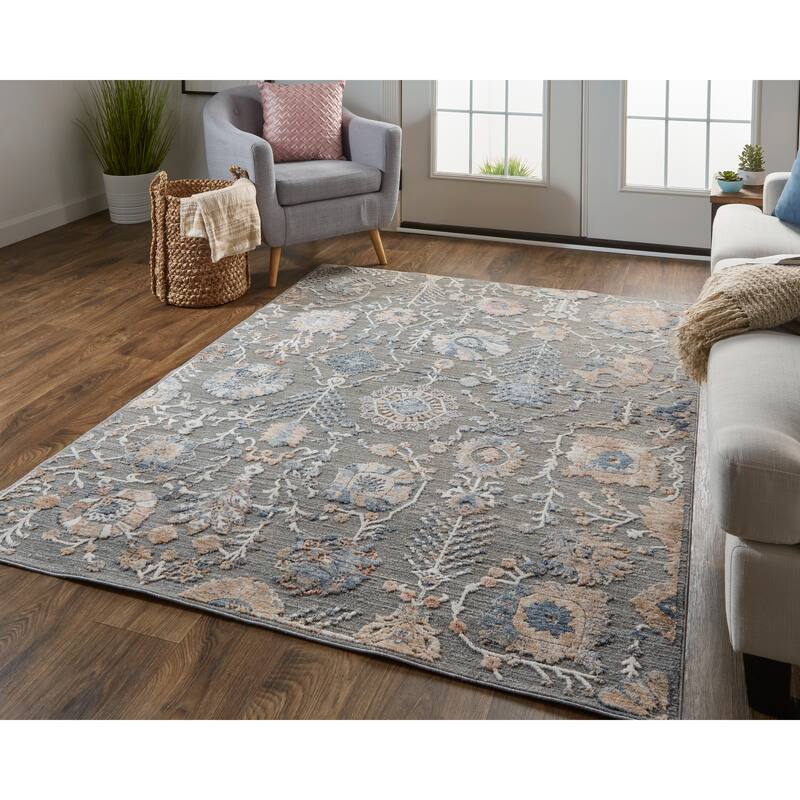 Sybil Transitional Oriental Style Rug, Charcoal/Biscuit Tan