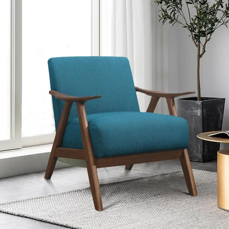 Fabric Upholstered Accent Chair with Curved Armrests, Blue - 31.5 H x 32 W x 28.5 L Inches