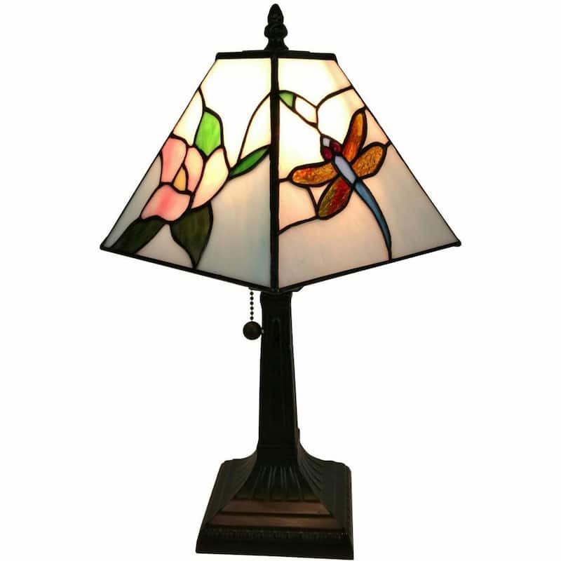 Vintage Style 15" Metal Table Lamp with White Glass Empire Shade - 9” x 14” x 15” - Dark-Brown-White