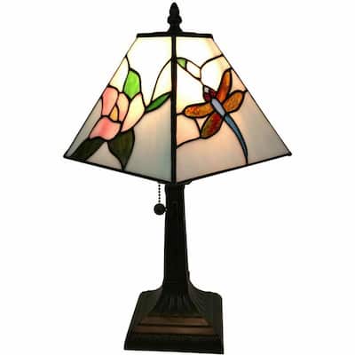Vintage Style 15" Metal Table Lamp with White Glass Empire Shade - 9” x 14” x 15”