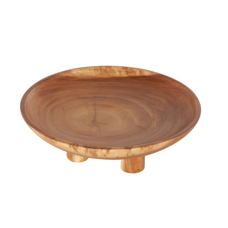 Teak Wood Handmade Round Decorative Bowl with Peg Legs - Brown - Roche River Decor - 17"W x 17"L x 6"H